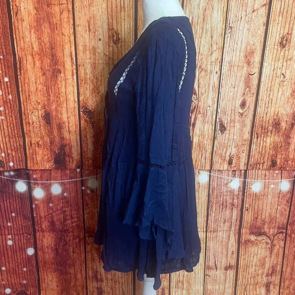 Free People Romeo mini dress navy blue size XS extra small boho romantic EUC
